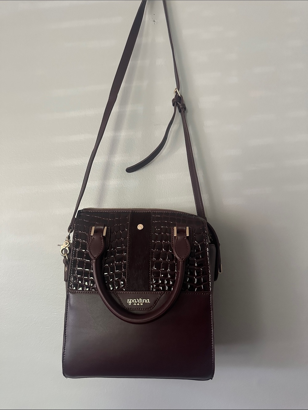 Spartina 449 Dark Brown Croc-Embossed Leather Satchel